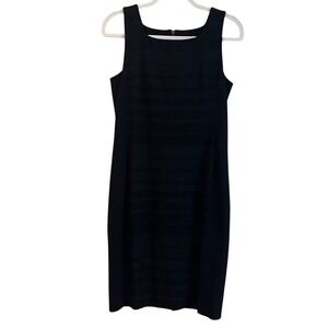 Eileen Fisher Timeless Black Dress Dark Grey Stripes Fitted Style‎ Fully Lined